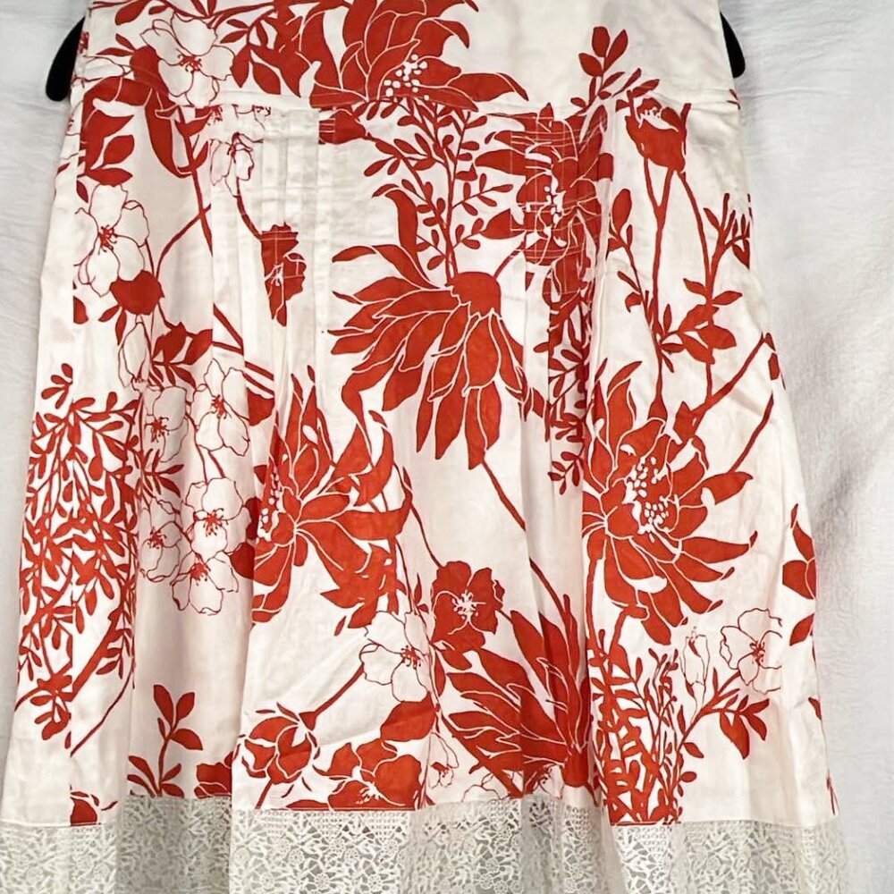 Ann Taylor Cotton Floral Mini Skirt Lace Hem Line with Zipper SZ 4 Easter Festi